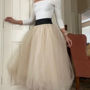Elegant Cream Tulle Midi Skirt great for a rehearsal dinner